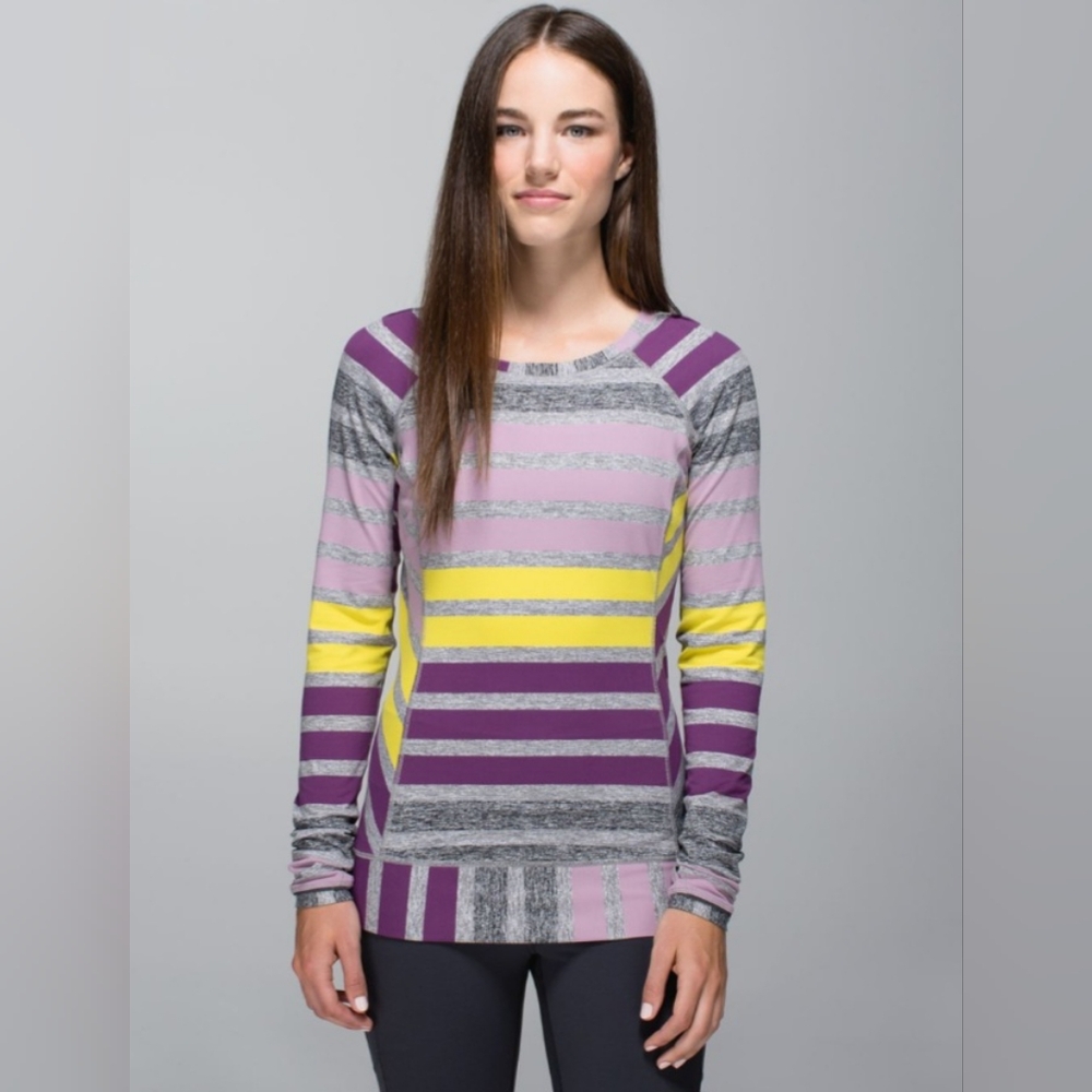 Lululemon Race Your Pace Long Sleeve Triplet Twin Stripe Berry Size 6 Pre-owned